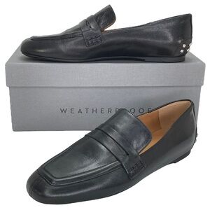 Aquatalia Julia Black Crinkle Leather Medium Width Womens Penny Loafers